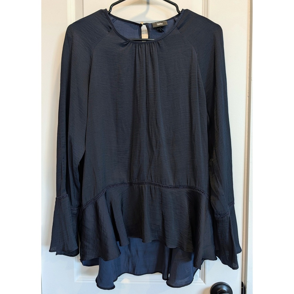 Mossimo Crochet Trim Silky Blouse Navy